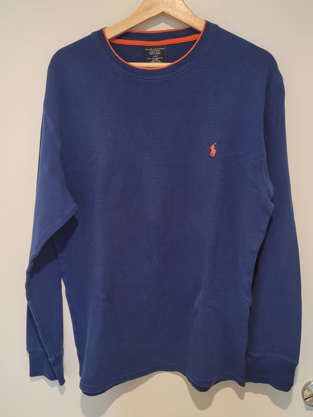 Polo Ralph Lauren Men’s Long-Sleeve Crewneck Shirt - Navy Orange Logo Sleepwear